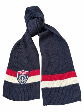 Polo by Ralph Lauren Navy Knit Scarf with Red & Cream Trim